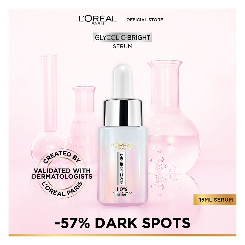 L'Oreal Paris Glycolic Bright Instant Glowing Serum, Reduces 57% Dark Spots, 15ml - Anti-Dark, Spot Brightening Face Serum - Main Image