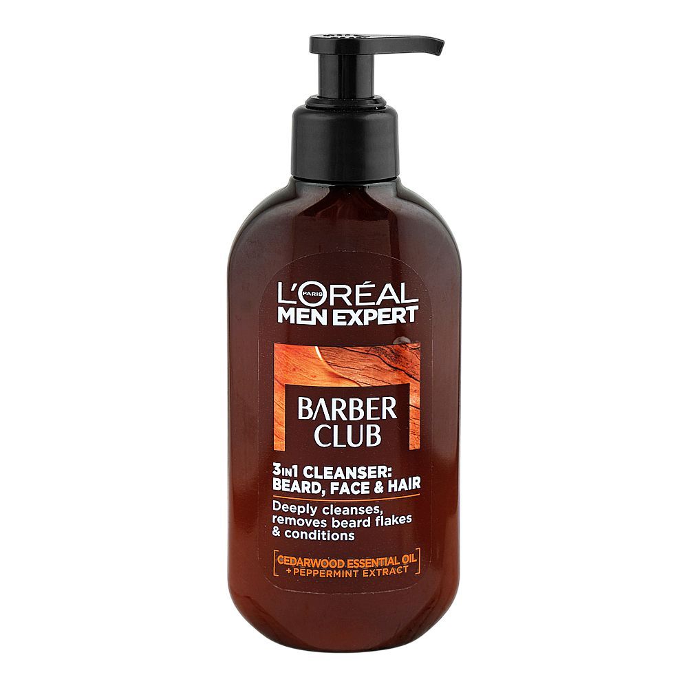 L'Oreal Paris Men Expert Barber Club 3-In-1 Beard, Face & Hair Wash, Cedarwood Oil + Peppermint Extract, 200ml - Main Image
