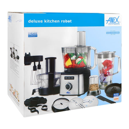 Anex Deluxe Kitchen Robot, 1200W, 220-240V, 1.8 Liter Jar + 3.5 Liters Bowl + 200ml Grinder, Black, AG-3159 - Image 2