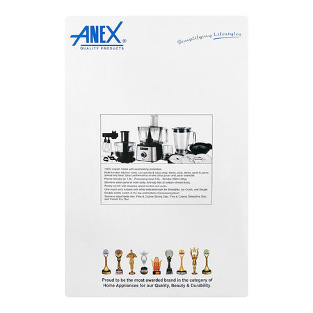 Anex Deluxe Kitchen Robot, 1200W, 220-240V, 1.8 Liter Jar + 3.5 Liters Bowl + 200ml Grinder, Black, AG-3159 - Image 4
