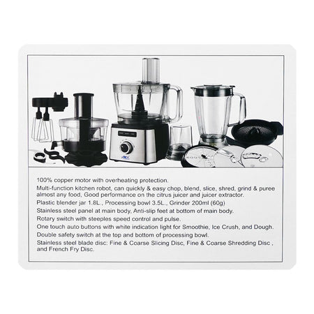 Anex Deluxe Kitchen Robot, 1200W, 220-240V, 1.8 Liter Jar + 3.5 Liters Bowl + 200ml Grinder, Black, AG-3159 - Image 3