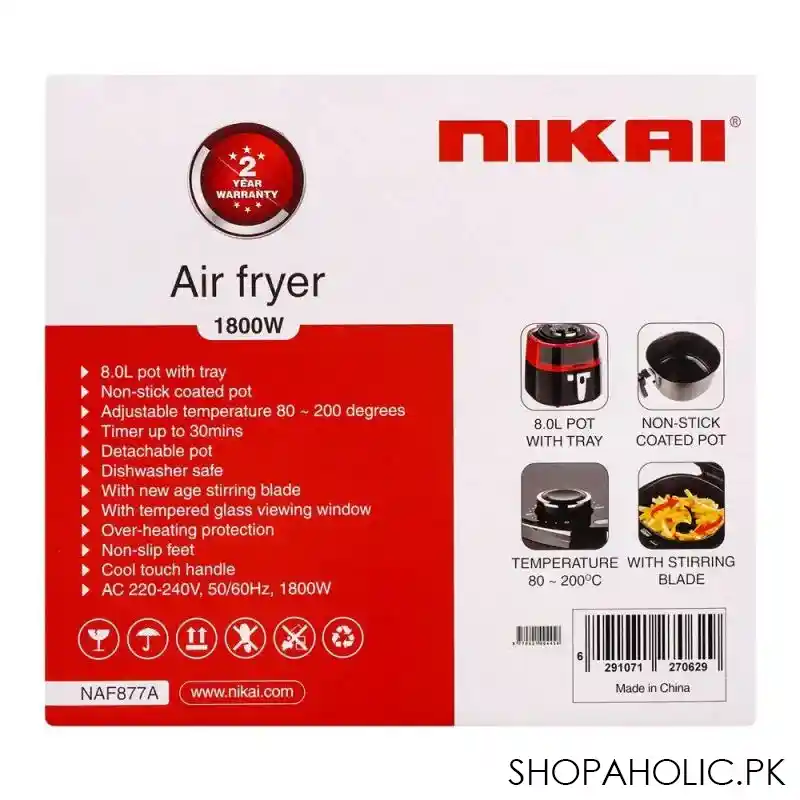 nikai air fryer, 8l, 1800w, naf 877a image3