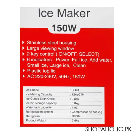 Nikai Ice Maker, 150W, 6 Indicators, Stainless Steel Housing, NIM-2412A - Image 6
