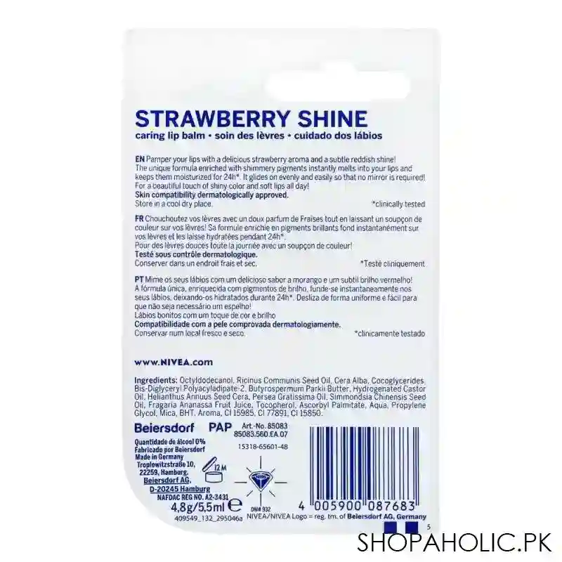 nivea 24h melt in moisture lip balm, strawberry shine image2