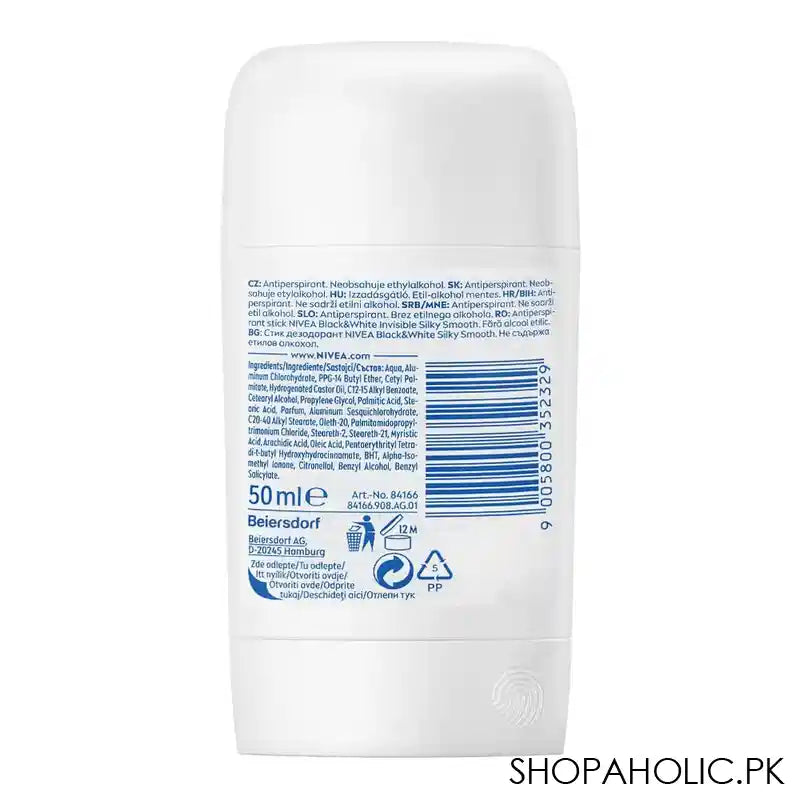 Nivea Black & White Invisible Silky Smooth, 48H Deodorant Stick, 50ml - Image 3