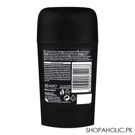 Nivea Deep Black Carbon Dark Wood Antiperspirant Deodorant Stick, 48 Hours Lasting, For Men, 50ml - Image 2