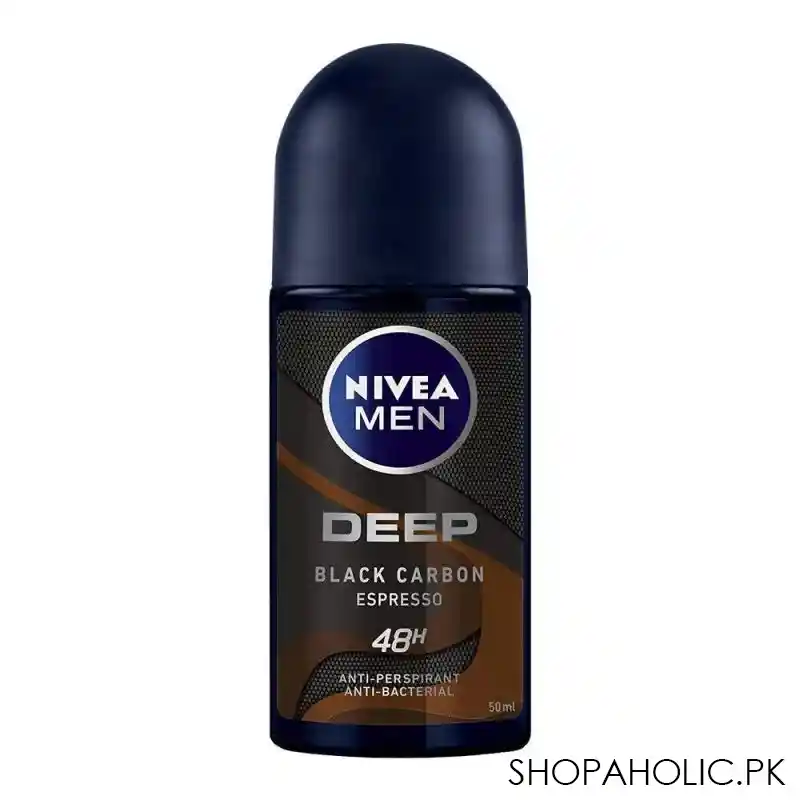 nivea men 48 hours deep black carbon espresso anti perspirant roll on, 50ml main image