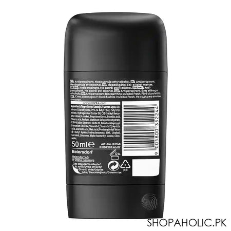 Nivea Men Black & White Invisible Fresh, 48H Deodorant Stick, 50ml - Image 3