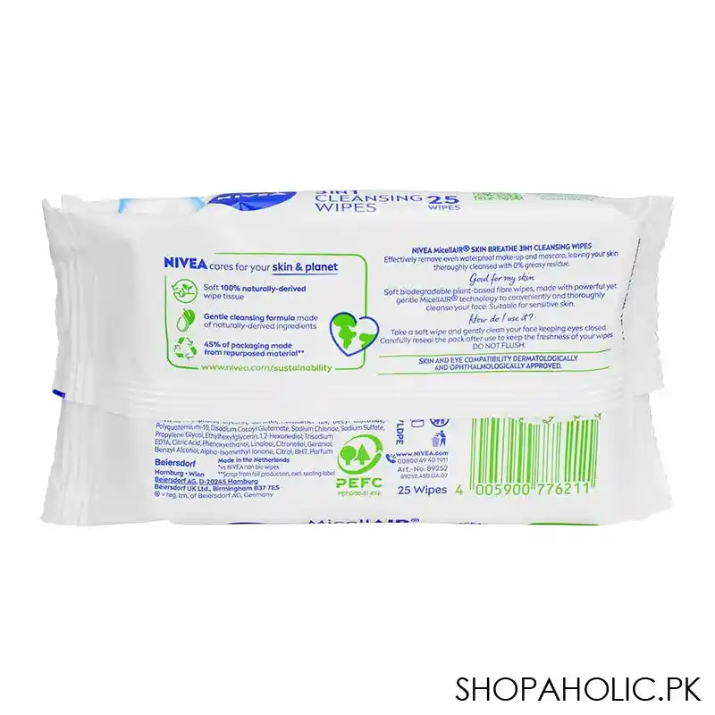 Nivea Micellair Skin Breathe Face-Eyes 3in1 Cleansing Wipes, 25's - Image 5