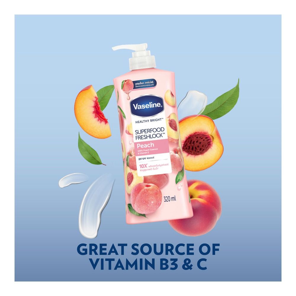 Vaseline Healthy Bright Super Food Fresh Lock Peach 10X Body Lotion, Vitamin E, 320ml - Main Image