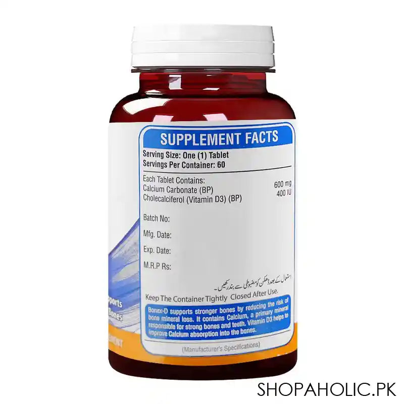 Nutrifactor Bonex-D Calcium + Vitamin D3 Bones Health Food Supplement, 60 Tablets - Image 4