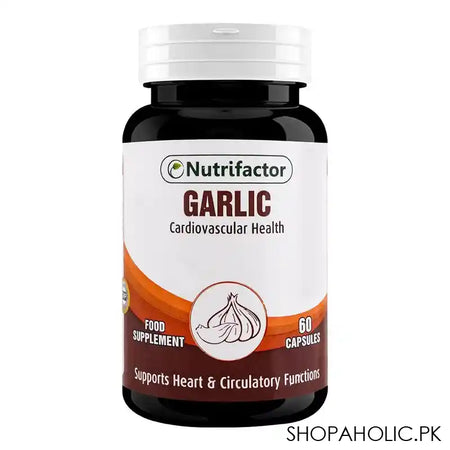 Nutrifactor Garlic Cardiovascular Health Food Supplement Capsules, Supports Heart & Circulatory System, Halal, 60-Pack - Main Image