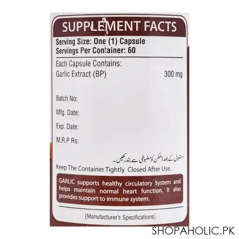nutrifactor garlic cardiovascular health food supplement capsules, supports heart & circulatory system, halal, 60 pack image3