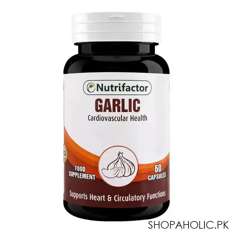 nutrifactor garlic cardiovascular health food supplement capsules, supports heart & circulatory system, halal, 60 pack main image