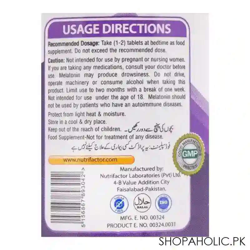 nutrifactor melatonin sleep aid 3mg food supplement, 30 tablets image3