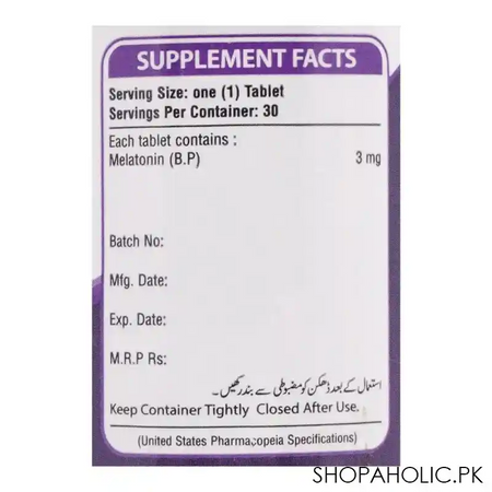 nutrifactor melatonin sleep aid 3mg food supplement, 30 tablets image4
