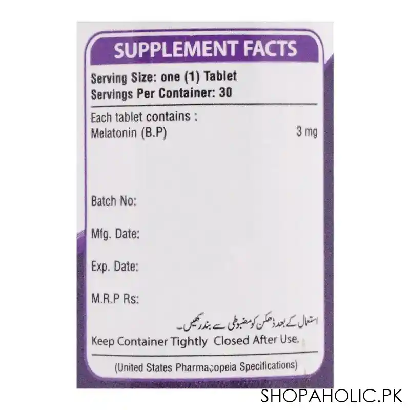 nutrifactor melatonin sleep aid 3mg food supplement, 30 tablets image4