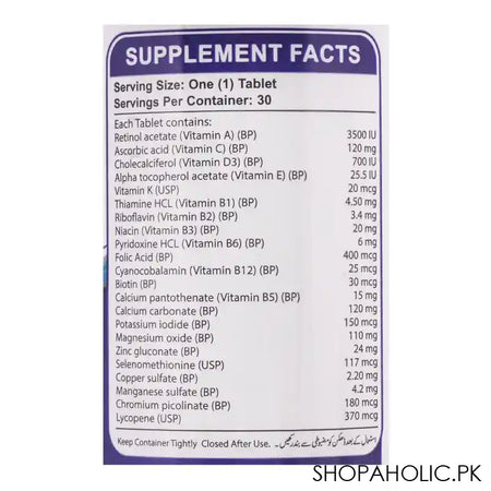 Nutrifactor Multi Factor Advance 50+ Multivitamin Food Supplement, 30 Tablets - Image 4