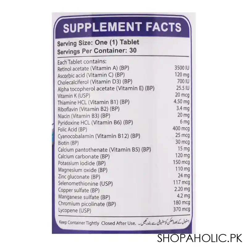 Nutrifactor Multi Factor Advance 50+ Multivitamin Food Supplement, 30 Tablets - Image 4