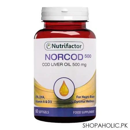 nutrifactor norcod cod liver oil 500mg food supplement, 30 softgels main image