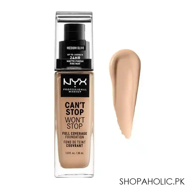 nyx can't stop won't stop 24hr full coverage foundation, medium olive image2