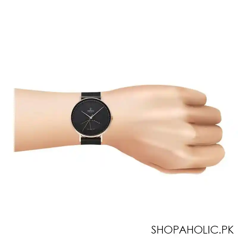 obaku men's denmark dual time black round dial & bracelet analog watch, v213guvbmb image2