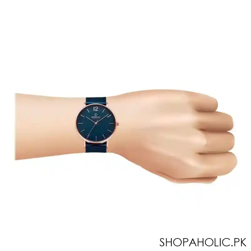 obaku men's denmark rose gold round dial with royal green background & bracelet analog watch image2