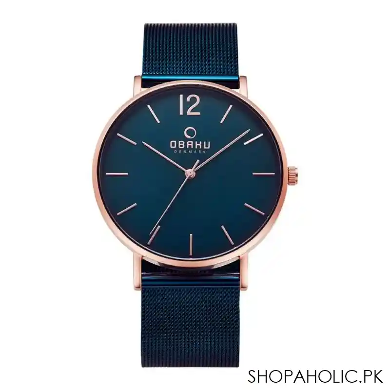 obaku men's denmark rose gold round dial with royal green background & bracelet analog watch main image