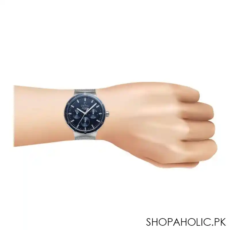 obaku men's denmark water resist 10 atm navy blue round dial & background with chrome bracelet analog watch, v220gclmc image2