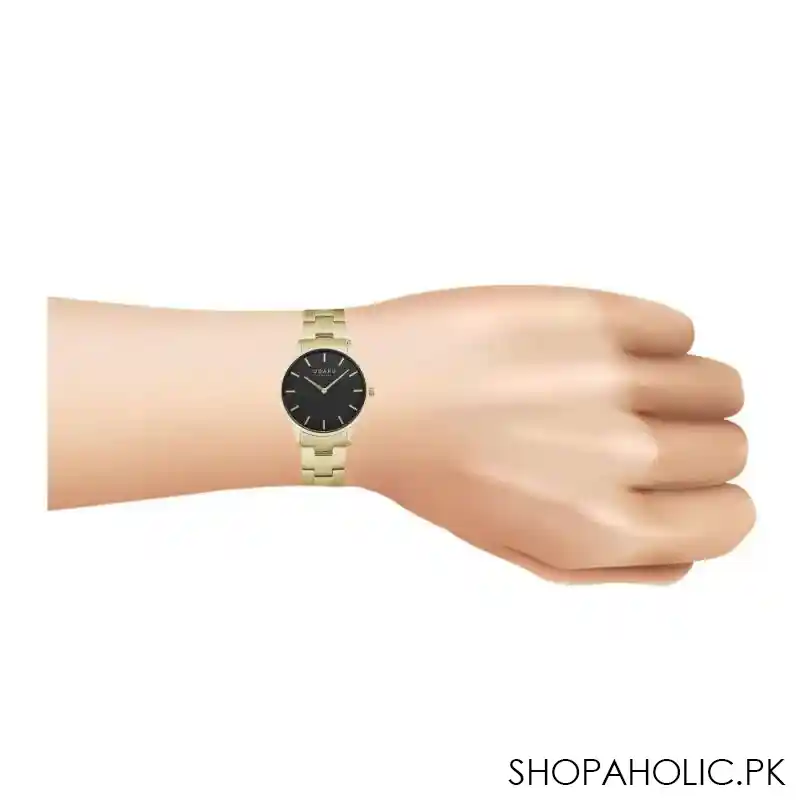 obaku women's denmark fawn gold bracelet & black dial analog watch, v247lxgbsg image2