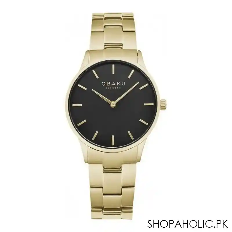 obaku women's denmark fawn gold bracelet & black dial analog watch, v247lxgbsg main image
