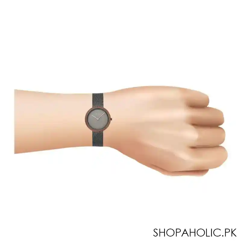 obaku women's denmark wooden brown round dial with greyish black bracelet analog watch, v245lxuumu image2