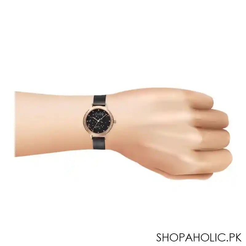 obaku women's designed black round dial with black background & bracelet analog watch, s732lhvbsb image2