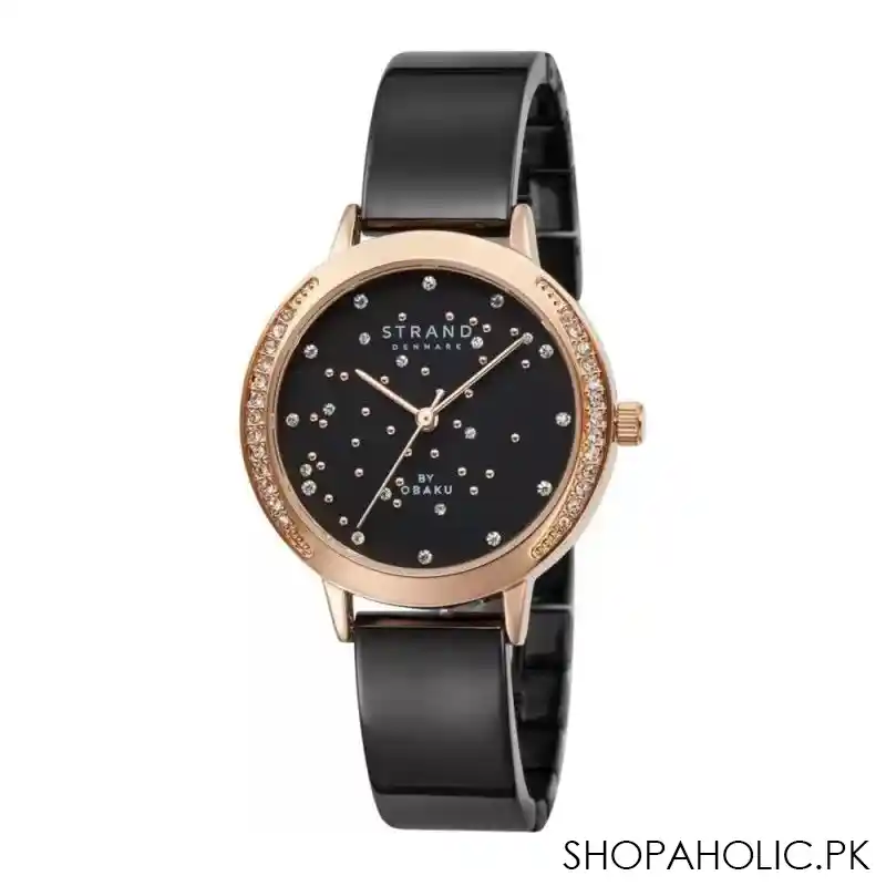 obaku women's designed black round dial with black background & bracelet analog watch, s732lhvbsb main image