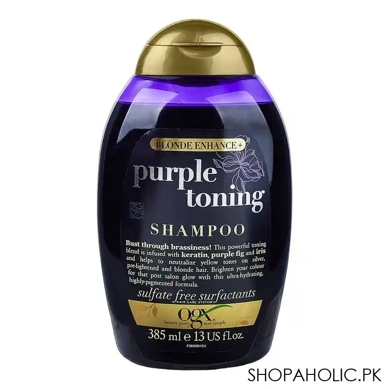 OGX Blonde Enhance + Purple Toning Shampoo, Sulphate Free Surfactants, 385ml - Main Image