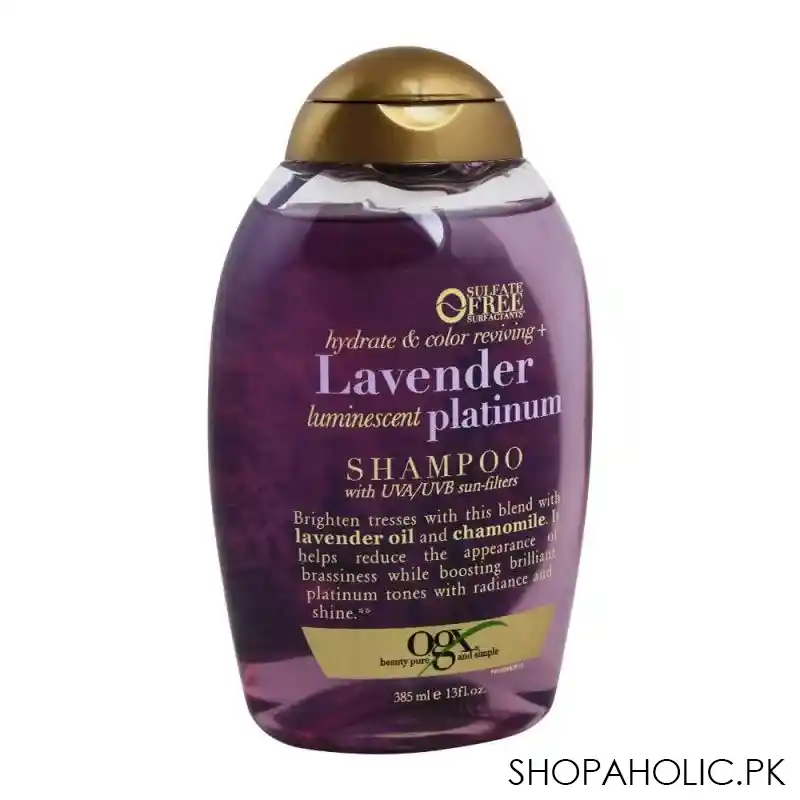 ogx hydrate & color reviving + lavender luminescent platinum shampoo, sulfate free, 385ml main image