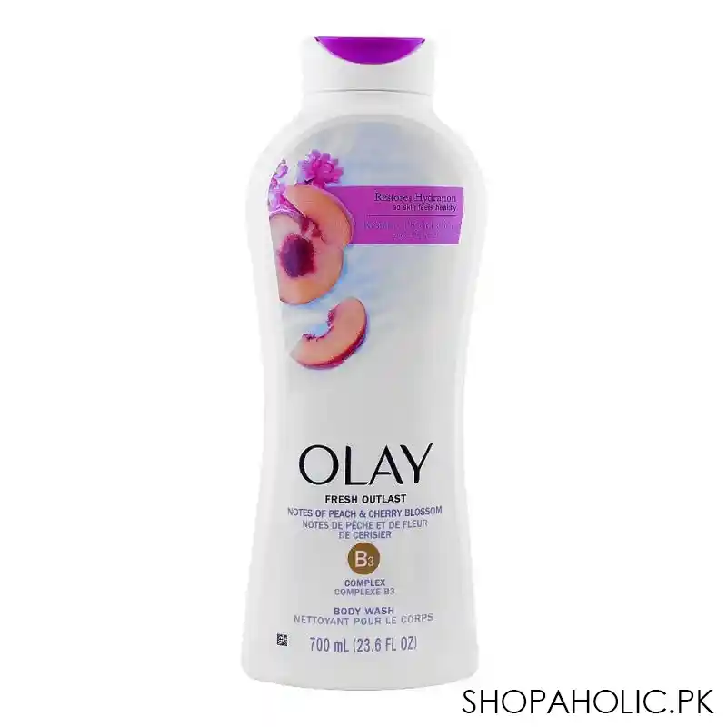 olay fresh outlast notes of peach & cherry blossom b3 complex body wash, 700ml main image