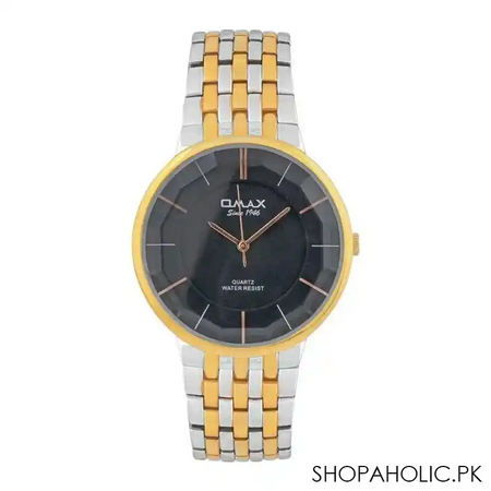 omax men's black background with two tone bracelet analog watch, cgh007n004 main image