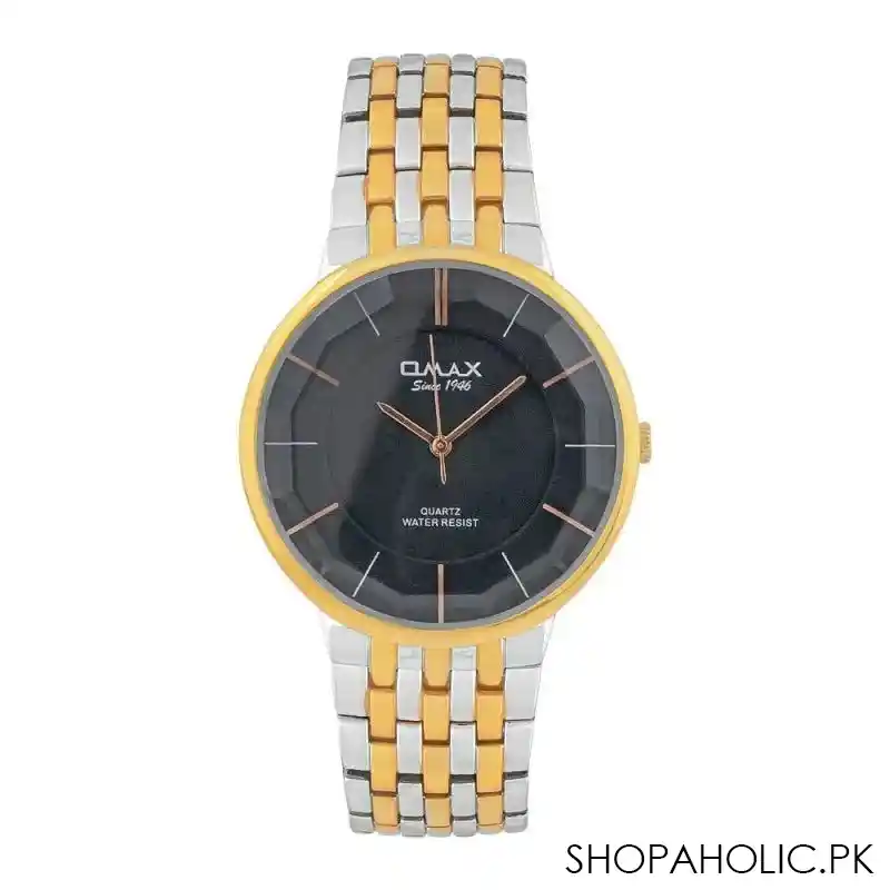 omax men's black background with two tone bracelet analog watch, cgh007n004 main image