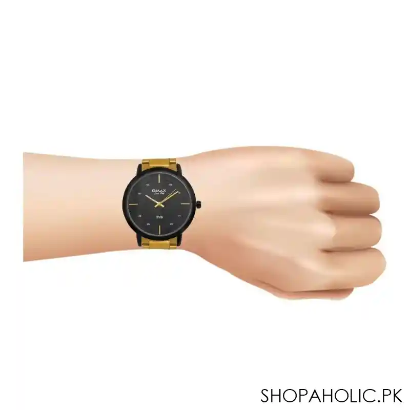 omax men's black round dial & background with rust gold chain analog watch, asl001bg02 image2