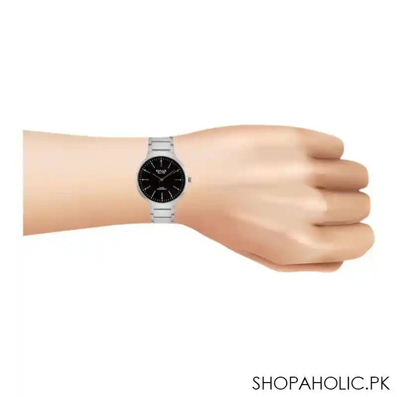 omax men's black round dial with chrome bracelet analog watch, hbc267p004 image2