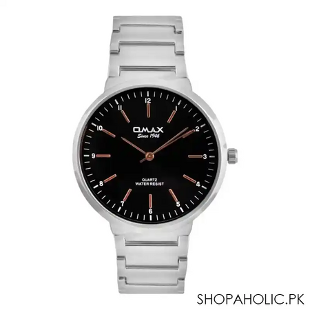 omax men's black round dial with chrome bracelet analog watch, hbc267p004 main image