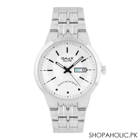 omax men's black round dial with chrome bracelet analog watch, hyb059p018 main image