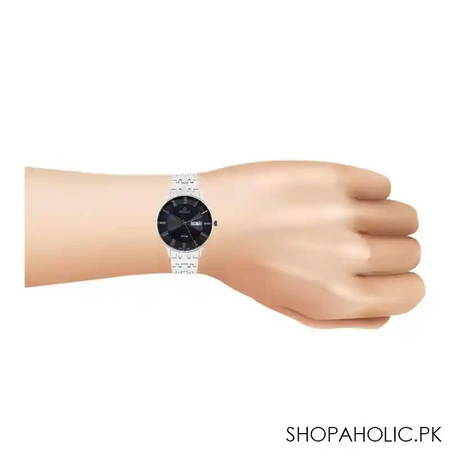 omax men's black round dial with silver bracelet analog watch, vg03n99i image2