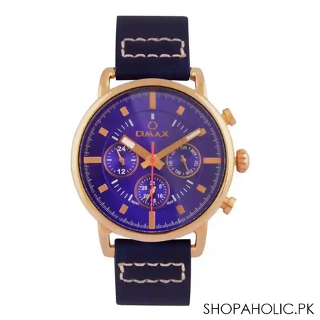 omax men's blue dial & navy blue strap chronograph watch, 82smm blue main image