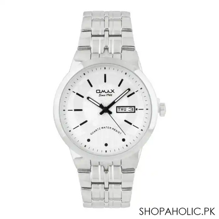 omax men's chrome round dial & bracelet analog watch, hyb059p018 main image