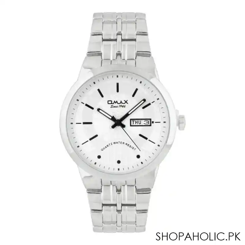 omax men's chrome round dial & bracelet analog watch, hyb059p018 main image