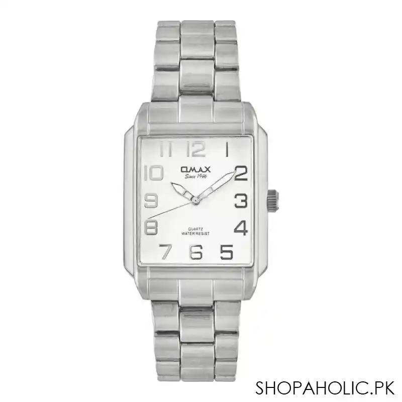 omax men's chrome square dial with bracelet analog watch, hbj923ph13 main image
