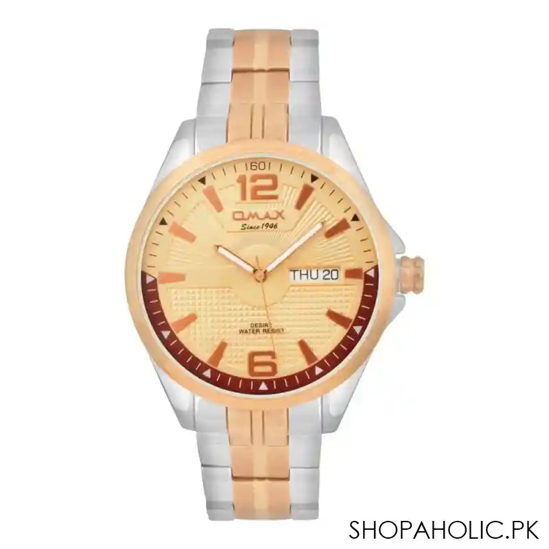omax men's desire water resist two tone round dial & bracelet analog watch, gx48c8ci main image