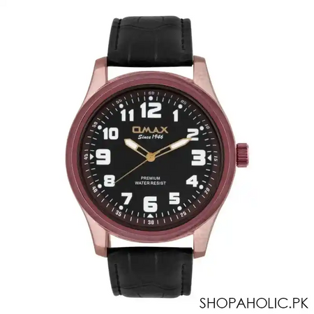 omax men's maroon round dial with texture black strap analog watch, ja08f55a main image